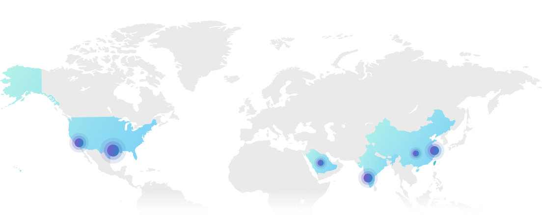 Global presence map — United States, China, India, and the Middle East
