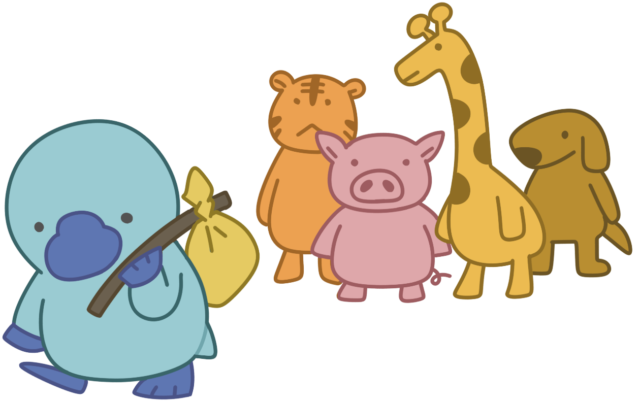 Pio the Platypus with mascot friends